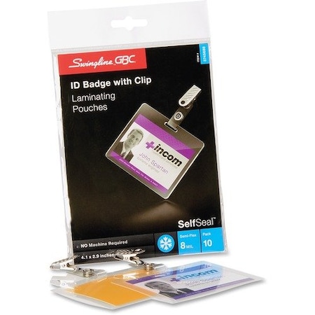 Ibico LAMINATING ID POUCH W/CLIP, 8MIL, HORZ, 4-1, 10PK GBC3745686